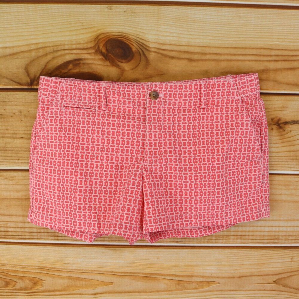 GAP Casual Shorts Womens 8 Salmon Pink Geometric Cotton Blend Pockets Belt Loops